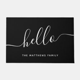 Chic Schwarz-weiß Hello Script Familienname Willko Fußmatte