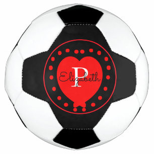 Chic Schwarz-weiß Initial Monogram Red Heart Fußball