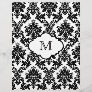 Chic Schwarz-weiß Monogram Damask Scrapbook Paper
