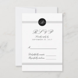 Chic Schwarz-weiß Monogram Response RSVP Card
