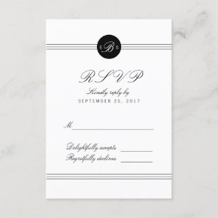 Chic Schwarz-weiß Monogram Response RSVP Card Karte