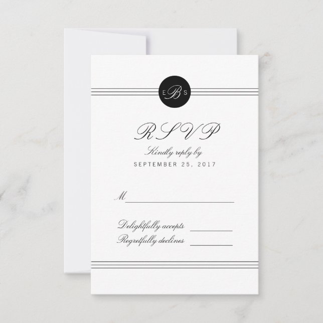 Chic Schwarz-weiß Monogram Response RSVP Card Karte (Vorderseite)
