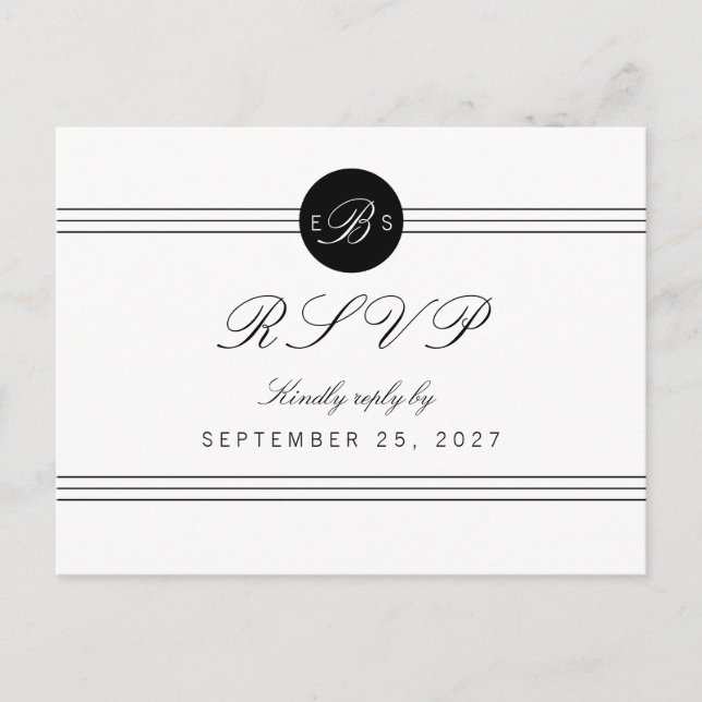 Chic Schwarz-weiß Monogram Response UAWG Postkarte (Vorderseite)