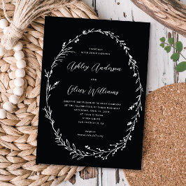 Chic Schwarz-weiß Rustic Wildblume Wreath Wedding Einladung