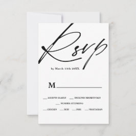 Chic Schwarz-weiß Scriptkalligraphie uAwg wedding RSVP Karte