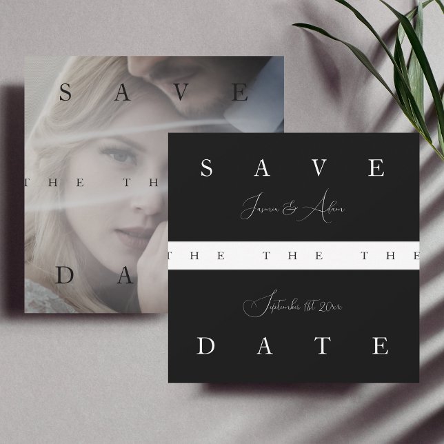 Chic Schwarz-weiß Simple Foto Wedding Save The Date (Von Creator hochgeladen)