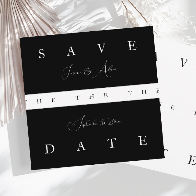 Chic Schwarz-weiß Simple Typografy Wedding Save The Date (Von Creator hochgeladen)