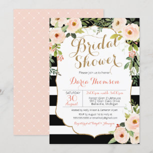 Chic Schwarz-weiß Strip Blush Blues Brautparty Einladung