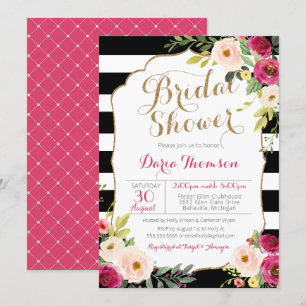 Chic Schwarz-weiß Stripe Rosa Brautparty Einladung
