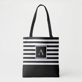 CHIC SCHWARZ-WEISS STRIPE Square Letter Monogram