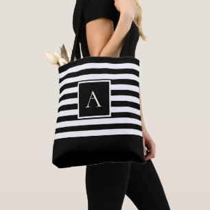 CHIC SCHWARZ-WEISS STRIPE Square Letter Monogram