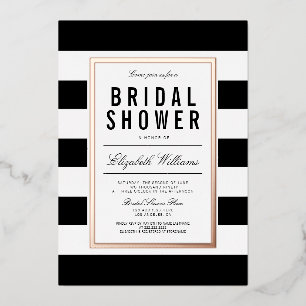 Chic Schwarz-weiß Striping Brautparty Rose Gold Folieneinladung
