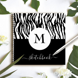Chic Schwarz-weiß Zebra Print Monogram Sketchbook Notizbuch