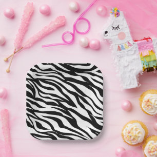 Chic Schwarz-weiß zebra print safari Geburtstagspa Pappteller