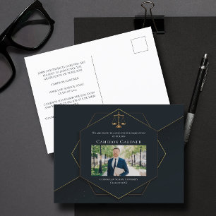 Chic Schwarzes Gold Law School Foto Abschluss Ankündigungspostkarte