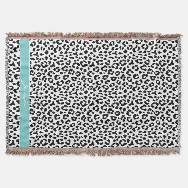 Chic Schwarzweiß-Cheetah-Print-Monogramm Decke (Vorderseite)