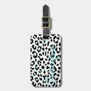 Chic Schwarzweiß-Cheetah-Print-Monogramm Gepäckanhänger