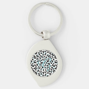 Chic Schwarzweiß-Cheetah-Print-Monogramm Schlüsselanhänger