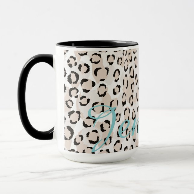 Chic Schwarzweiß-Cheetah-Print-Monogramm Tasse (Links)