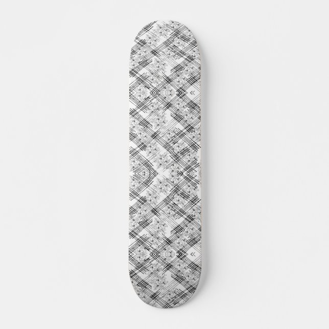 Chic Schwarzweiß Streifen und Blume Muster Skateboard (Vorne)
