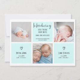 Chic Script 3 Foto Collage Blue Baby Zwillinge Geb Ankündigung