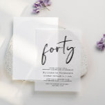Chic Script 40. Geburtstag Party<br><div class="desc">Mit dieser schicken Vellumeinladung mit "dreißig" in einem stilvollen Party,  Ihrem Namen in eleganter Serifentypografie und den Party-Details in einfacher Schrift können Sie diese Einladung auf Ihrem Foto für eine anspruchsvolle Touch überlagern.</div>