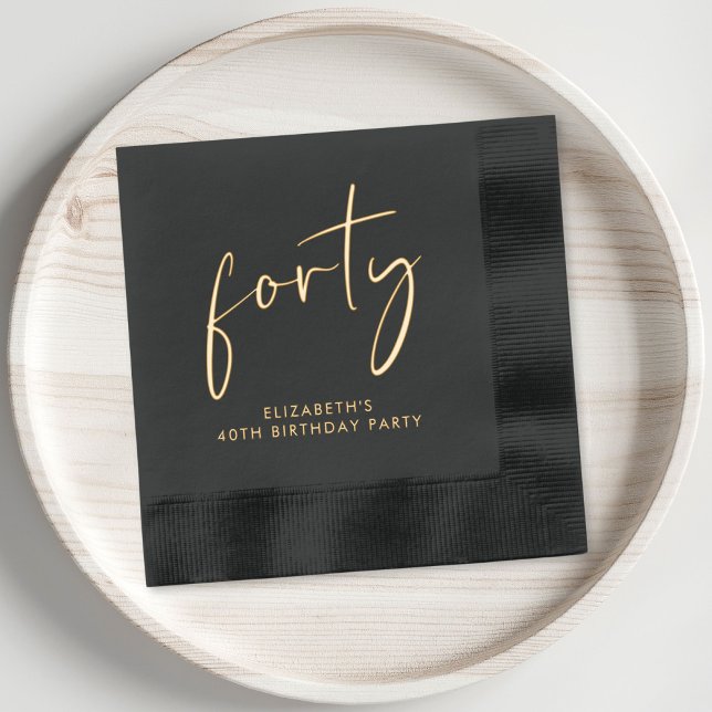 Chic Script 40. Geburtstag Party Servietten Mit Folie (Elevate your 40th birthday party decor with these chic and elegant foil stamped napkins)