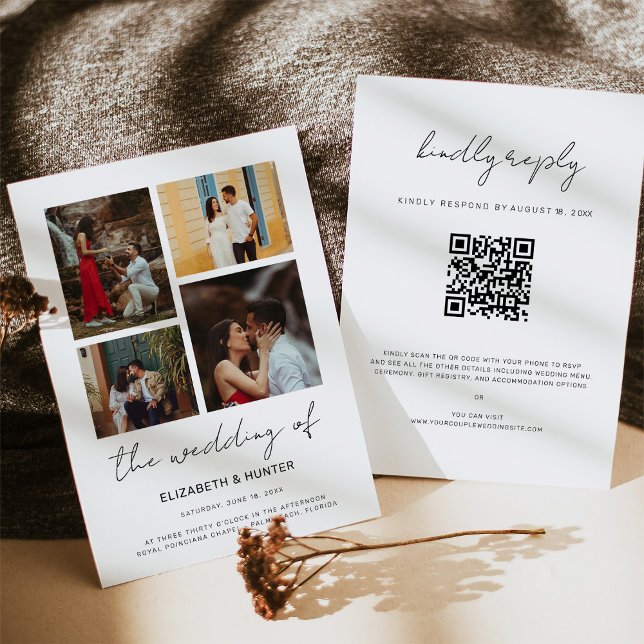 Chic Script 4 Foto Collage QR Code UAWG Wedding Einladung (Von Creator hochgeladen)