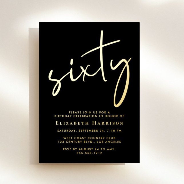 Chic Script 60. Geburtstagsfeier Gold Folieneinladung (Von Creator hochgeladen)
