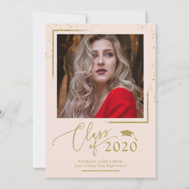 Chic Script Abschluss Ankündigung Gold Glitzer (Vorderseite)