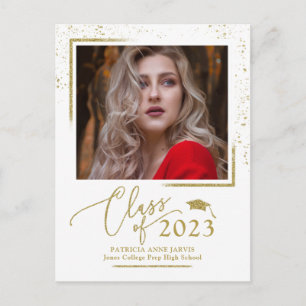 Chic Script Absolventenankündigung Festlich Gold G Postkarte