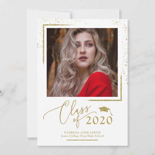 Chic Script Absolventenankündigung Gold Glitter Einladung (Vorderseite)