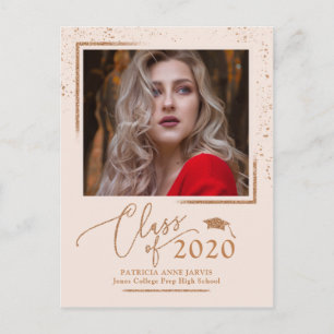 Chic Script Absolventenankündigung Roségold Glitte Postkarte