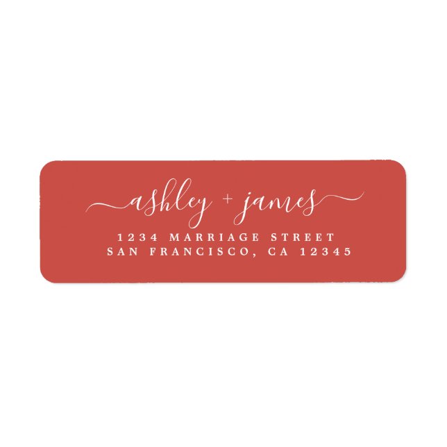 Chic Script Autumn Red Wedding Rücksendeadresse (Vorne)