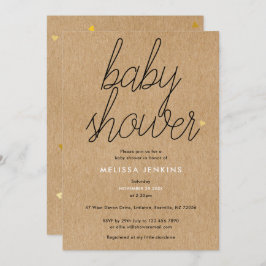 Chic Script Baby Shower Gold Hört Rustikale Kraft Einladung