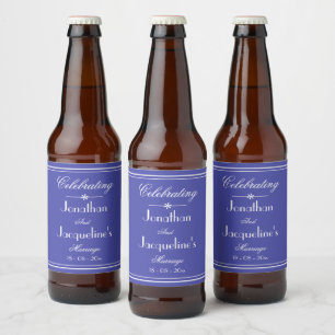 Chic Script Beautiful Blue Wedding Empfang Bierflaschenetikett