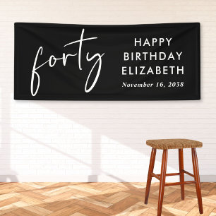 Chic Script Black 40. Geburtstag Party Banner