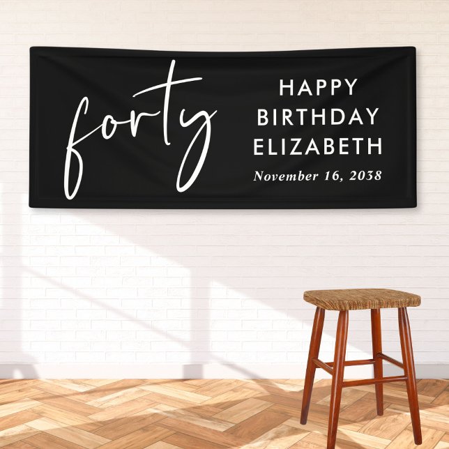 Chic Script Black 40. Geburtstag Party Banner (Von Creator hochgeladen)