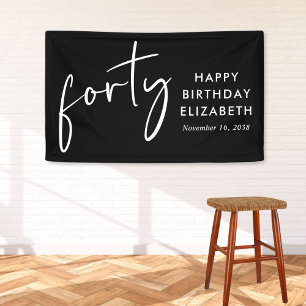 Chic Script Black 40. Geburtstag Party Banner