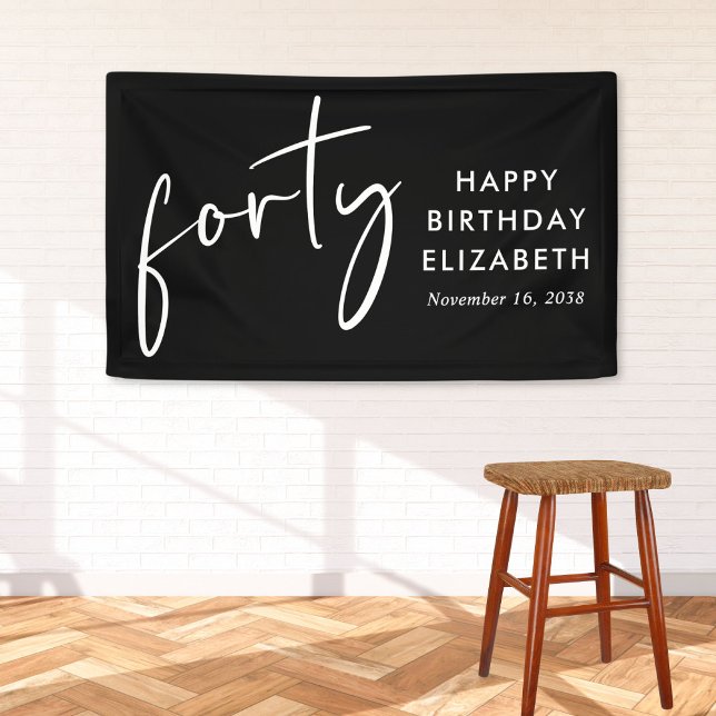 Chic Script Black 40. Geburtstag Party Banner (Von Creator hochgeladen)
