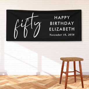 Chic Script Black 50. Geburtstagsparty Banner