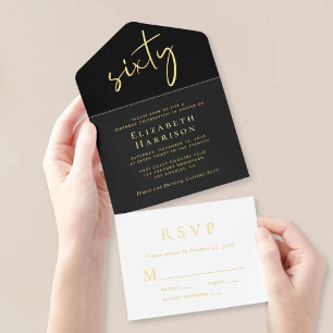 Chic Script Black 60. Geburtstagsparty All-in-One-Einladung