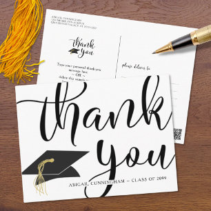 Chic Script Black and White Graduation Thank You Postkarte