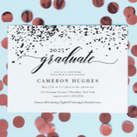 Chic Script Black Confetti Graduation Party