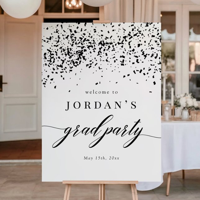 Chic Script Black Confetti Graduation Party Sign Poster (Von Creator hochgeladen)