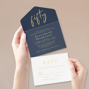 Chic Script Blue 50. Geburtstagsparty All-in-One-Einladung