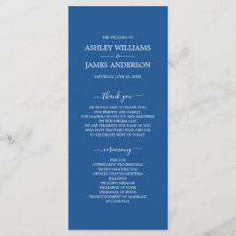 Chic Script Blue Einfache MinimalWedding Programm