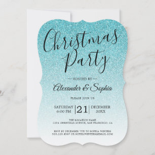 Chic Script Blue Glitzer Ombre Christmas Party Inv Einladung