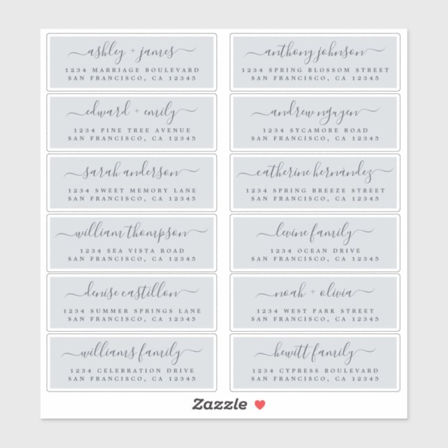Chic Script Blue Wedding Guest Address Labels (Blatt)