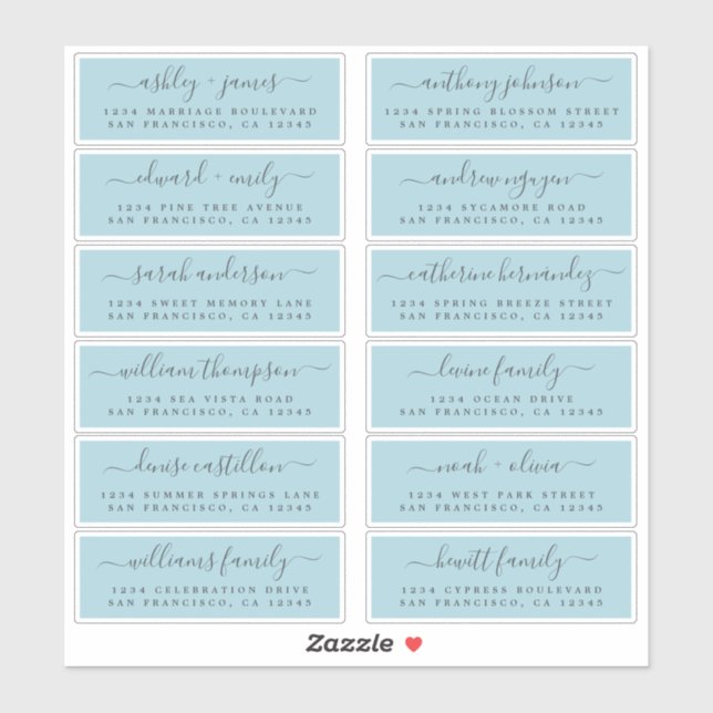 Chic Script Blue Wedding Guest Address Labels (Blatt)
